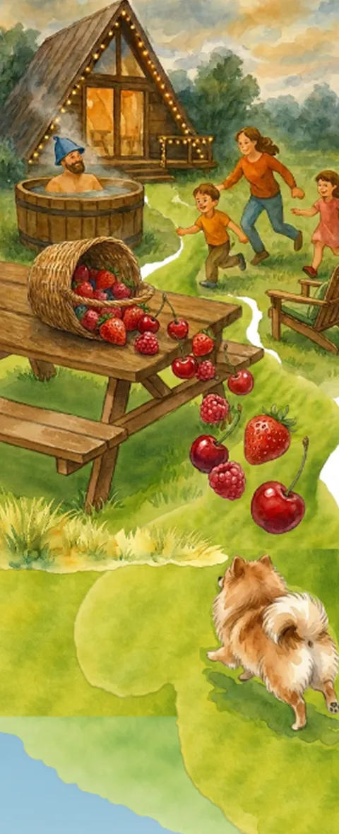 Illustration: house with berries in the foreground
