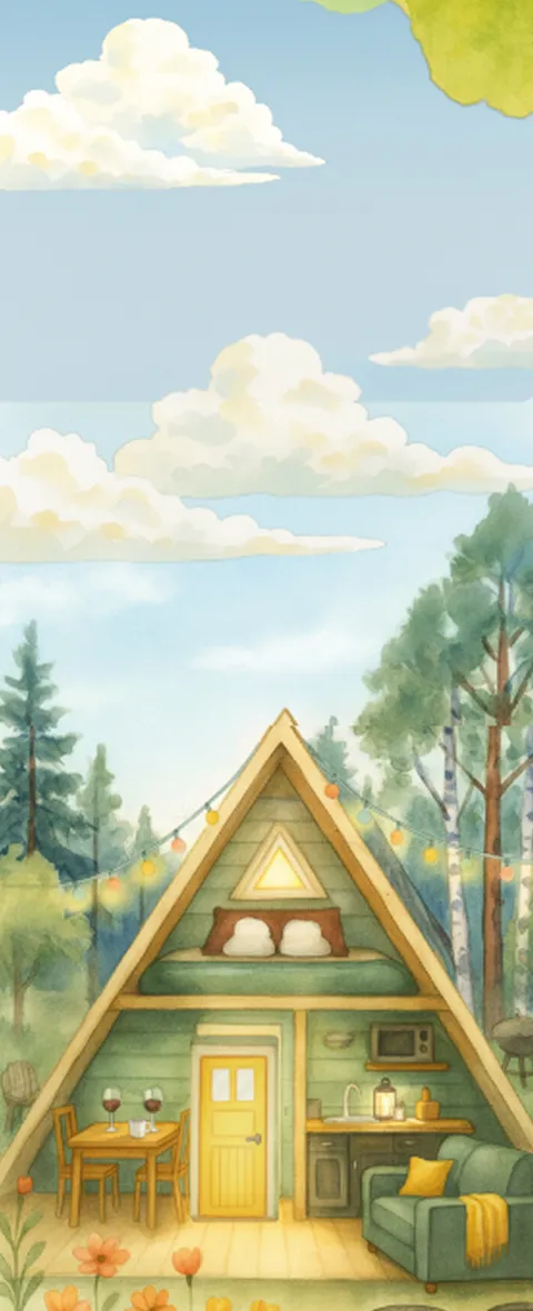 Illustration: house against the clouds