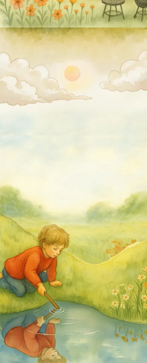 Illustration: child by the stream