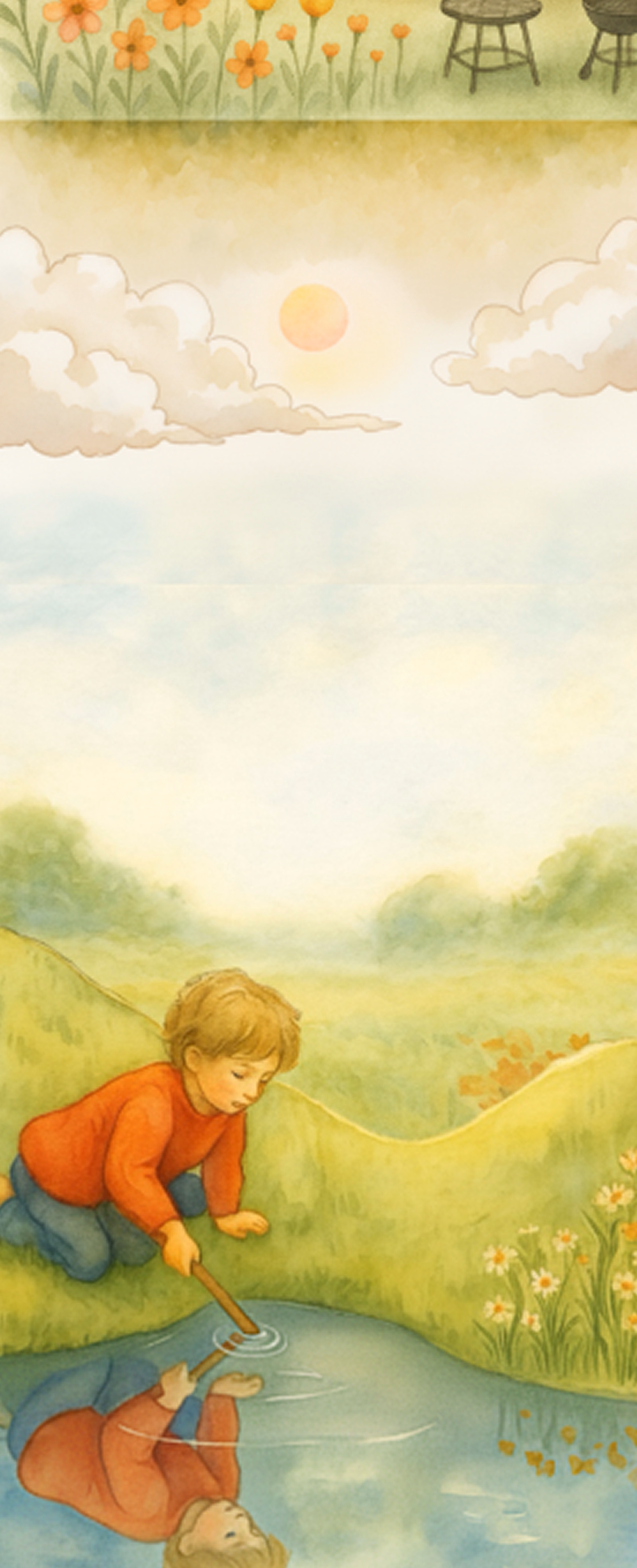 Illustration: child by the stream