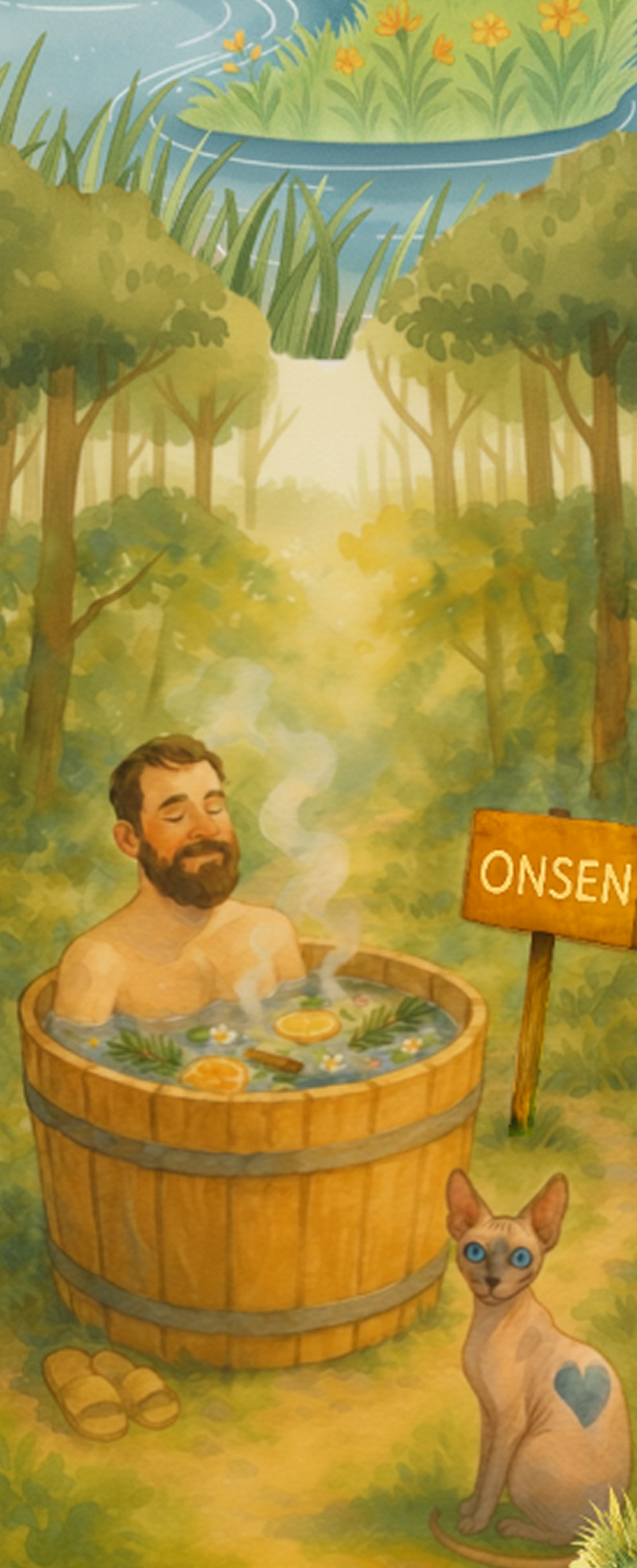 Illustration: hot tub with the house in the background